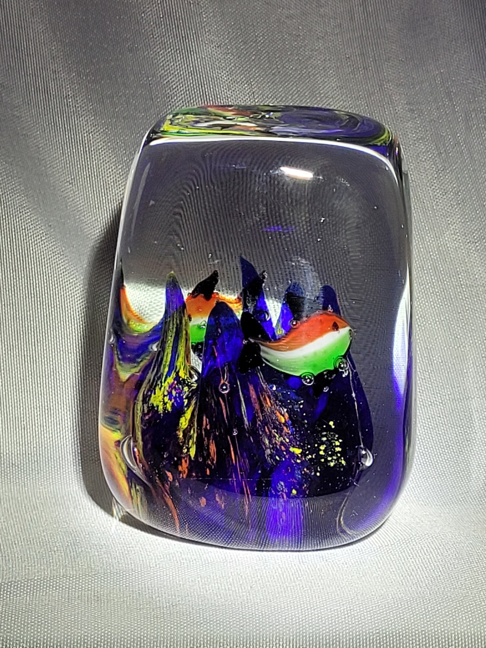 Multicolor Art Glass Paperweight with Abstract Ocean Scene